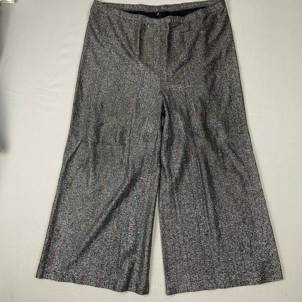 Vintage Women's Glitter Elastic Band Wide Leg Pants Gray 40" Long 24" Inseam